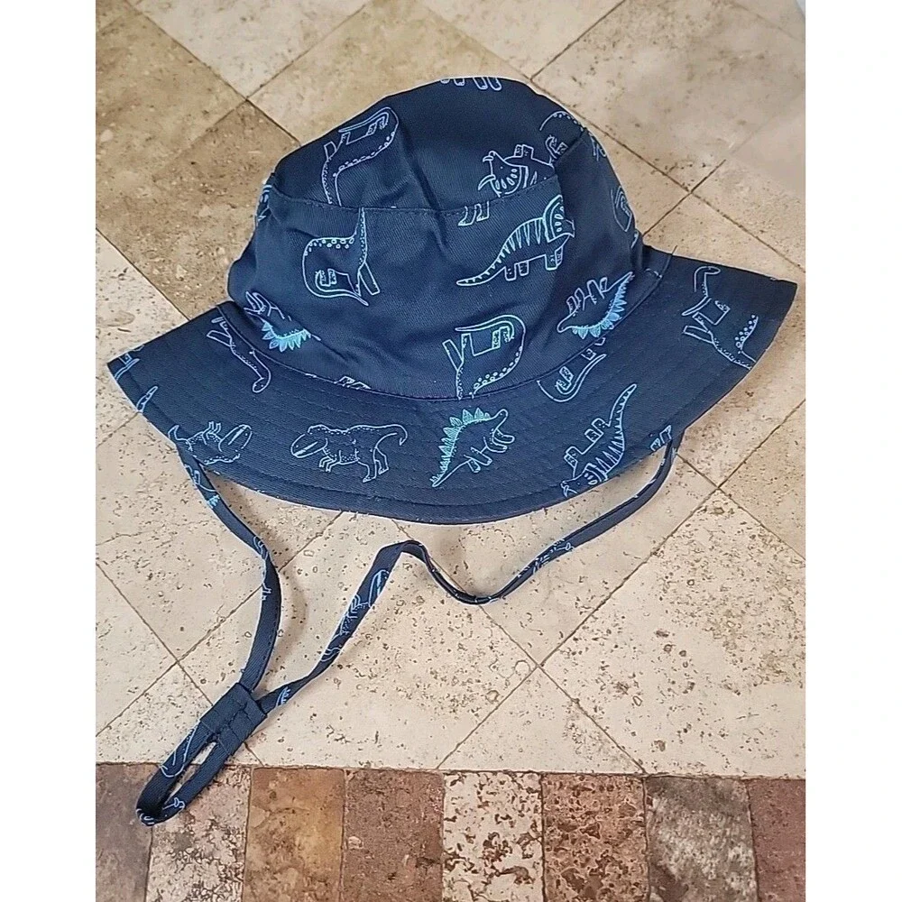 6-12M Baby Sun Hat UPF 50+ Protective Beach Wide Brim Baby Bucket Hat Blue Dino